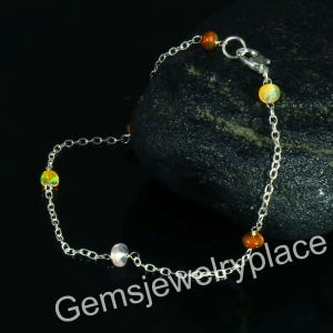 Genuine Ethiopian Opal beads Bracelet, Sterling Silver Linked Chain Bracelet, October Birthstone Jewelry, Gift For Her, Opal beads