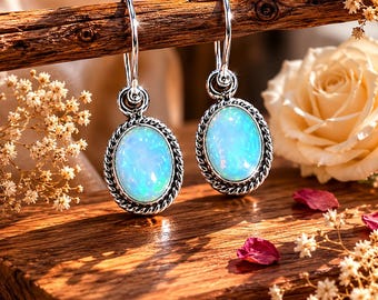 Handmade Opal Earrings in Sterling Silver | Boho Luxury Dangle Earrings | Gift for Her
