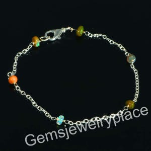 Genuine Ethiopian Opal beads Bracelet, Sterling Silver Linked Chain Bracelet, October Birthstone Beads, Bracelet For her
