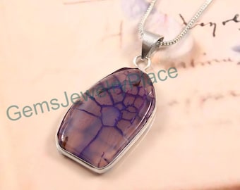 Natural Dragon Vein Agate  pendant, Dragon Vein Agate pendant, Birthday gift, Silver pendant, Bezel Setting Simple pendant