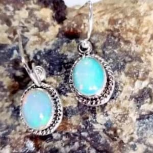 Rare Ethiopian Opal Earrings, White Gemstone Earrings, Dangle Earrings, 925 Sterling Silver Jewelry, Anniversary Gift, Earrings For Mother
