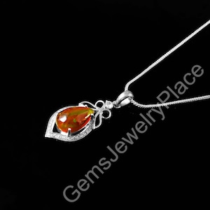 Genuine Pear Ethiopian Black Opal Gemstone Pendant, 925 Sterling Silver Opal Necklace, October Birthstone Jewelry, Black Opal Pendant