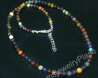 Sterling Silver Ethiopian Opal Beaded Necklace, October Birthstone