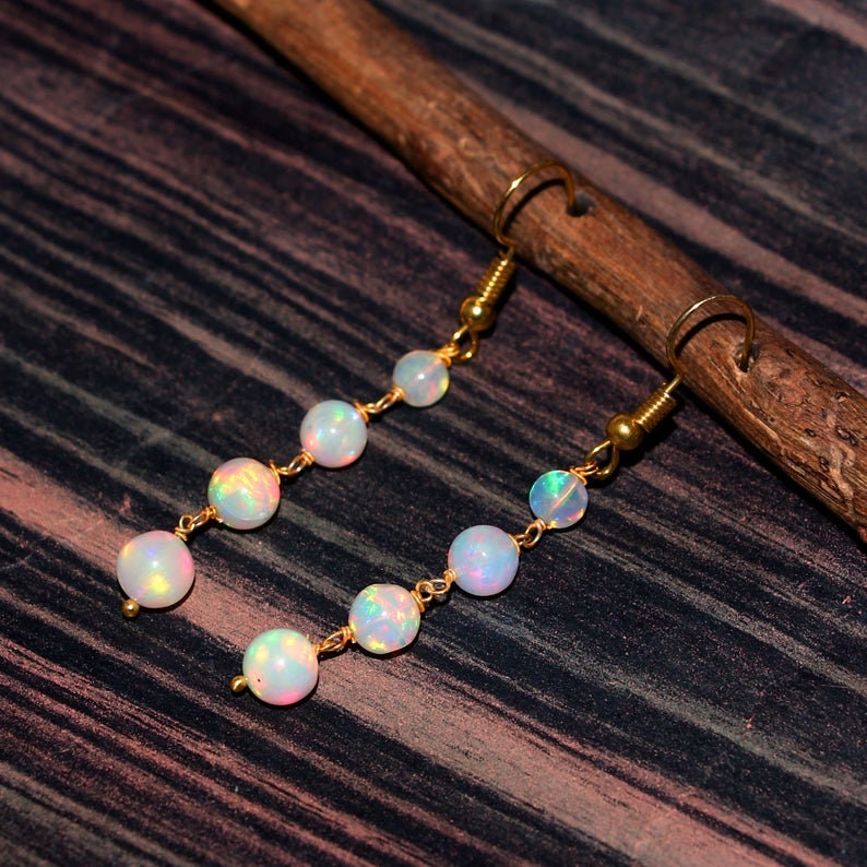 Natural Ethiopian Welo Opal Dangle Earring Sterling Silver Gold Plated ...