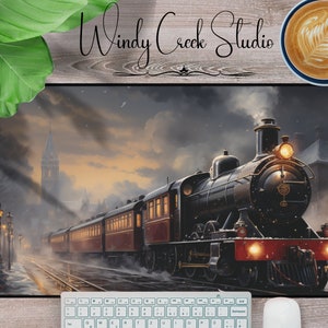 Steam Train Themed Large Mouse Pad - Vintage Style Desk Essential for Train Enthusiasts and Office Workers | Gaming Desk Mat
