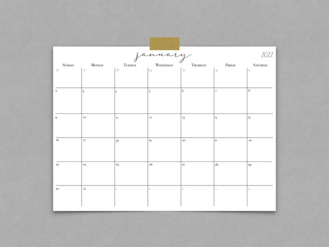 Printable Calendar 2022 Digital Monthly Planner 2022 Instant Download