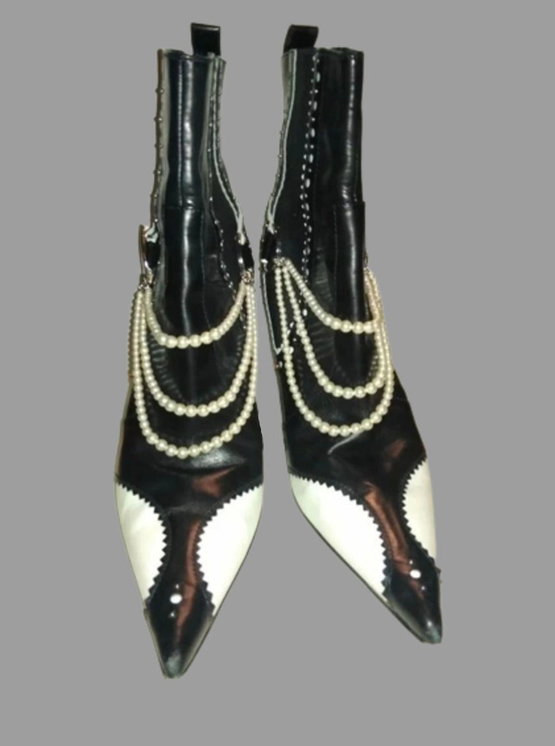 DIOR Black and White Charleston Leather and Pearls Pointed Toe Etsy