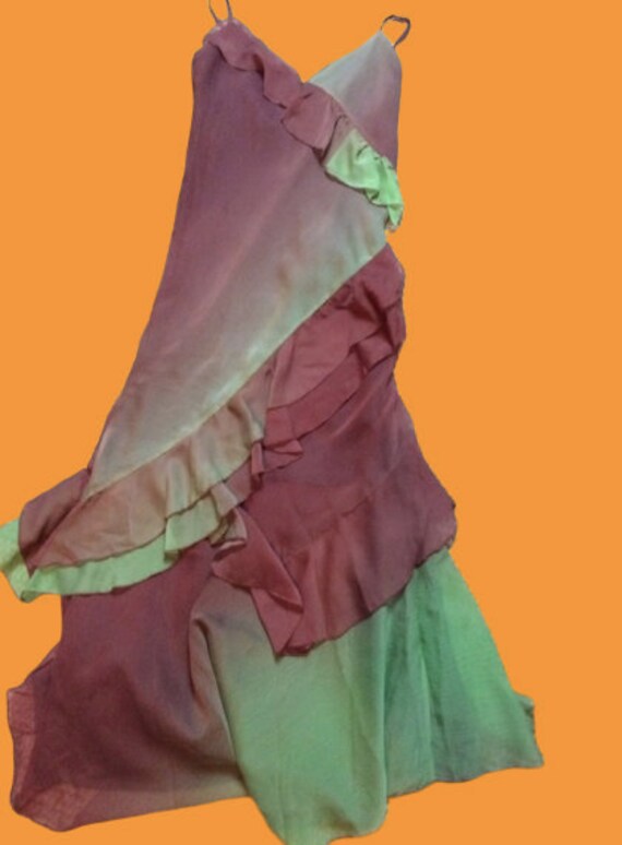 Tie and Dye Brown and Green Long Tank Dress with F