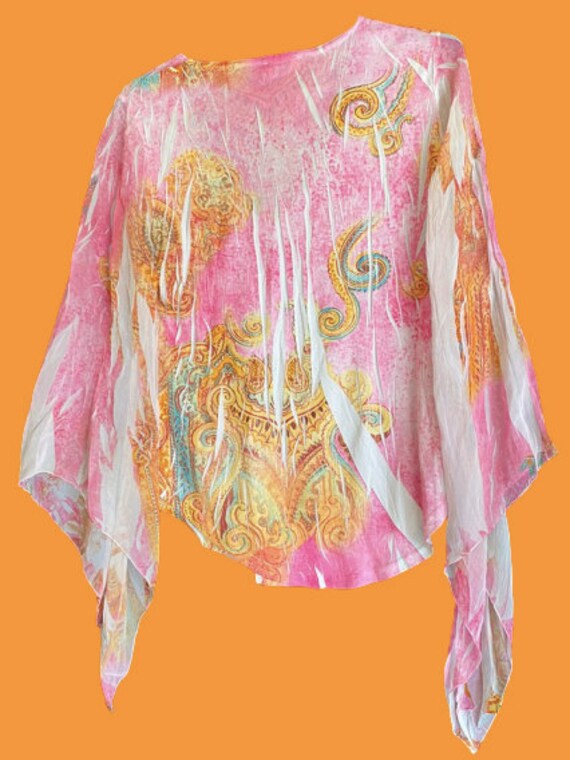 Multicolor Frills Cashemere Print Flare Sleeves M