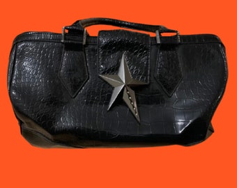 THIERRY MUGLER Black Croco Style and Silver Star Handbag