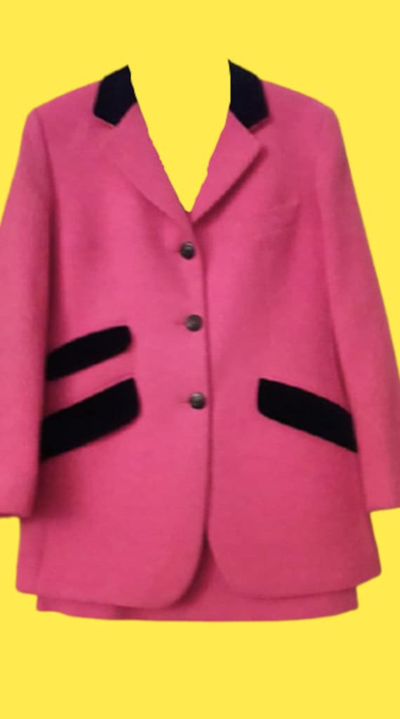 Pink and Black Blazer and Skirt Set M