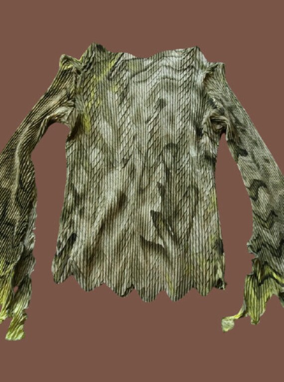 Green Psychedelic Print Pleats and Sequins Flare S