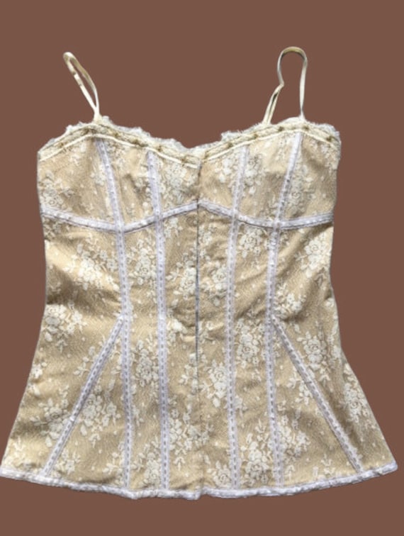 Beige Tank Top with White Lace L