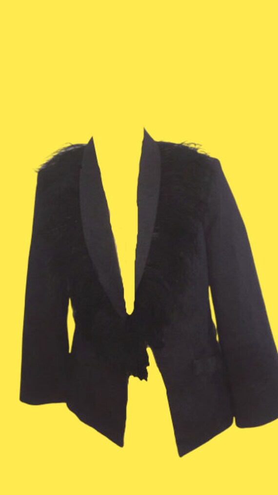 Blue and Black Ostrich Feathers Collar Blazer Jack