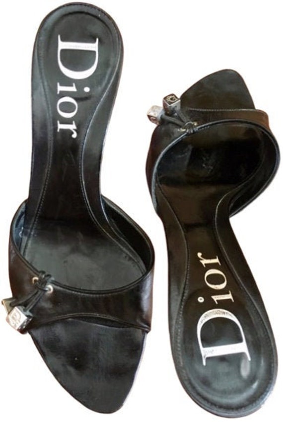 DIOR Black Leather and Silver Dice Mules Shoes 38