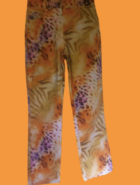 Orange and Purple Tiger and Leopard Print Pants M