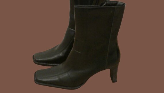 Black Squared Toe Patchwork Ankle Boots 38