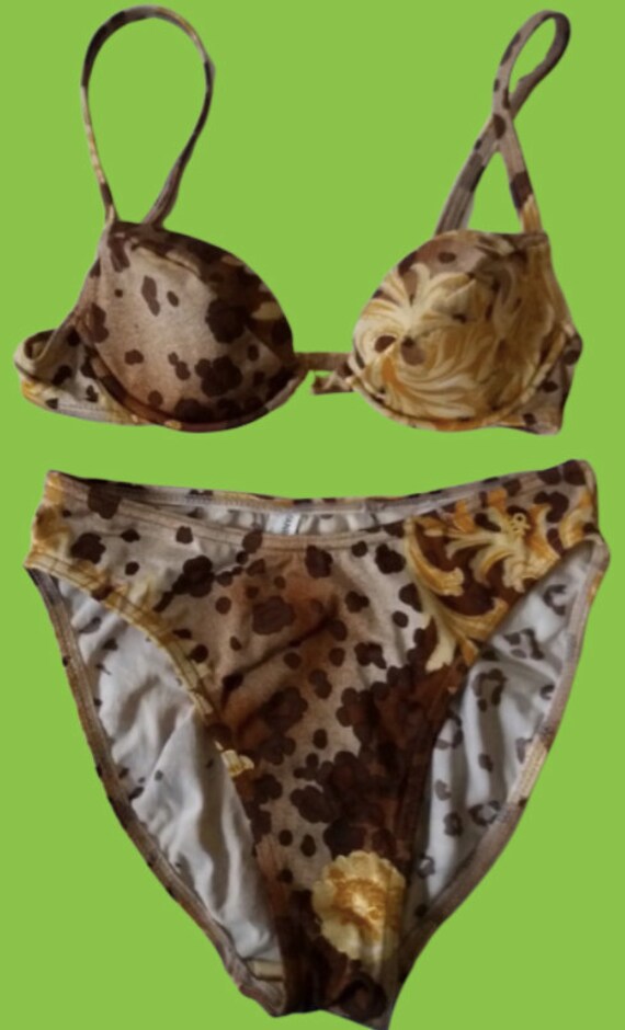 Brown and Gold Panelling Swimsuit Set M