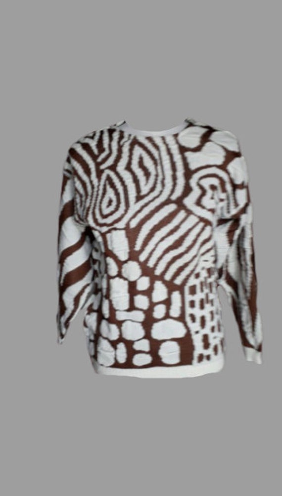 White and Brown Zebra and Croco Print Knit Pullove