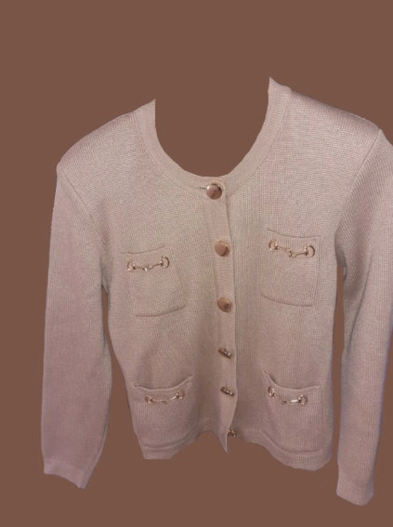 Beige Horsebit Pockets Cardigans M