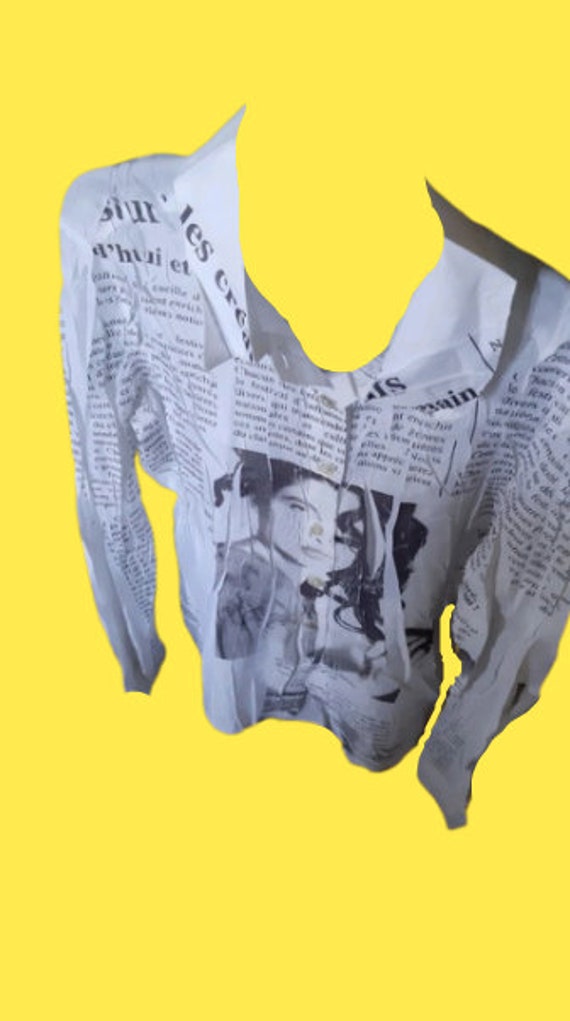 Black and White Newspaper Blouse M + L