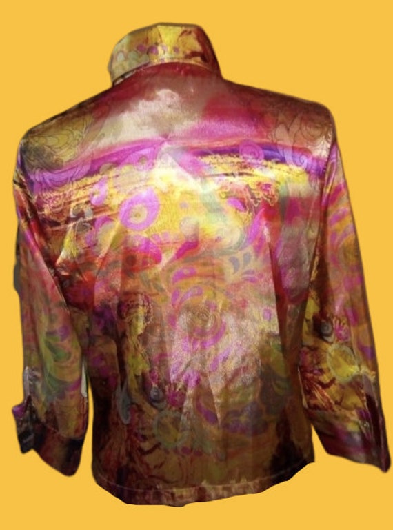 Gold and Pink Satined Psychedelic Print Blouse L