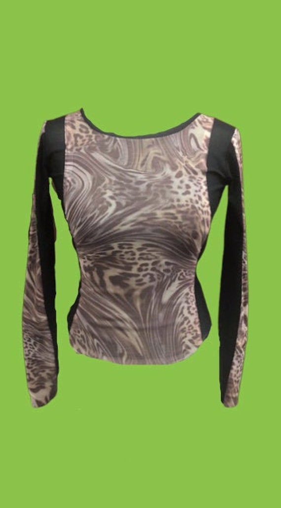 Psychedelic Leopard Print Black and Brown Mesh Top
