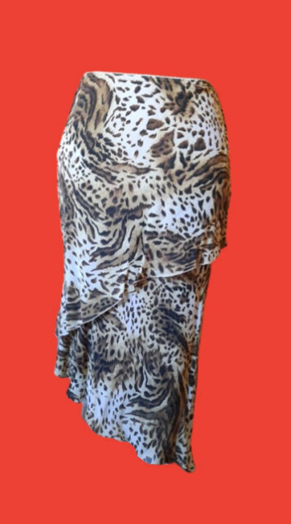 Beige and Brown Leopard Print Fluid Skirt M