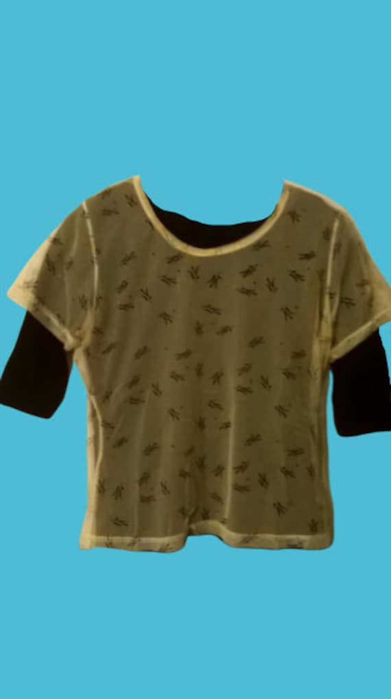Double Black Tee Shirt Mesh Top M