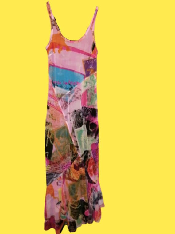 Multicolor Patchwork Print Tank Dress M