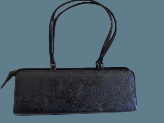 Black Flowers Baguette Bag