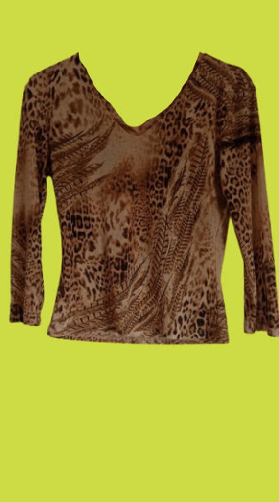 Leopard and Feather Print Mesh Top M