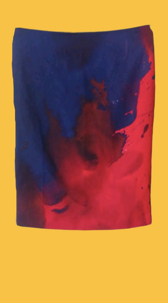 Blue and Red Painting Abstract Skirt XS
