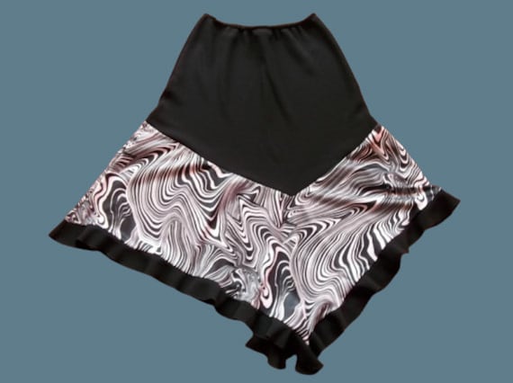 Black and White Psychedelic Print Frills Skirt M