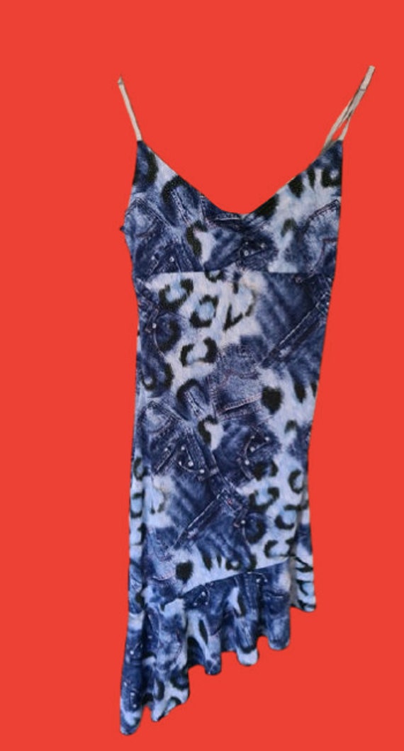 Leopard and Denim Jeans Print Patchwork Tank Dress