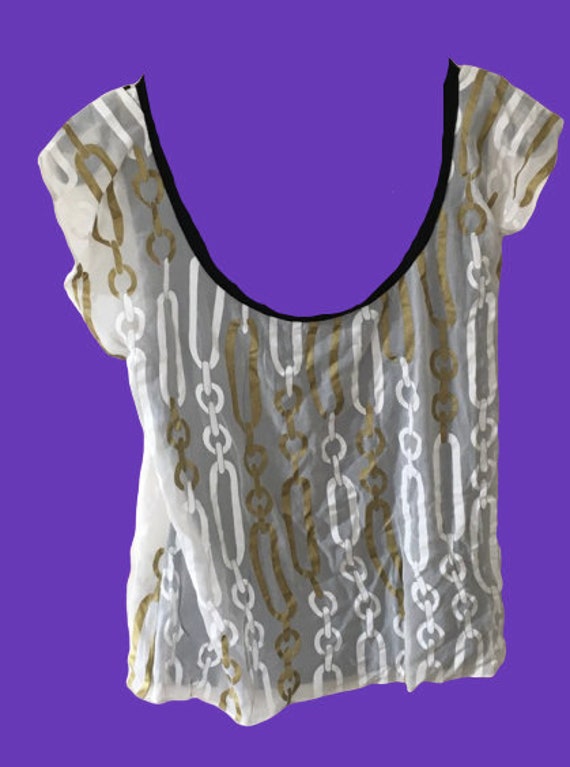 White Gold Mesh Chain Black Tee Shirt M