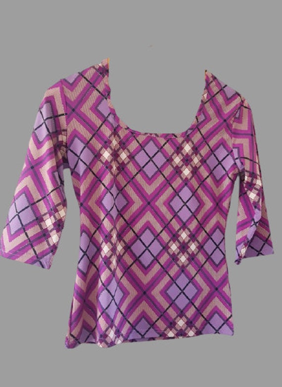 Purple and Pink Tartan Top S
