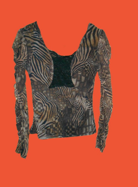 Psychedelic Tiger Print Mesh Frills Top S