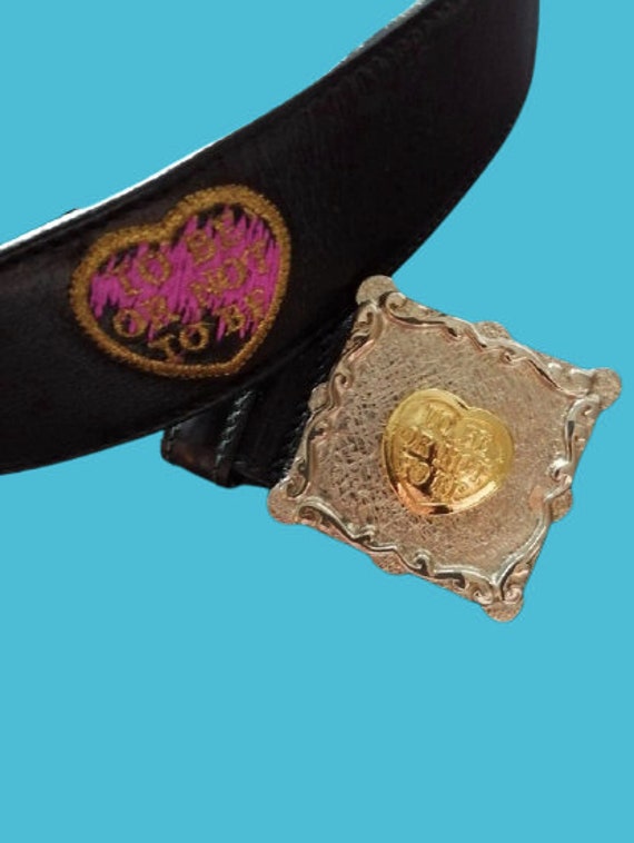 Black Leather and Heart Embroideries Belt