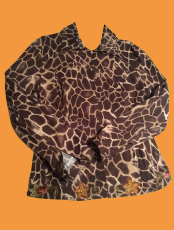 Brown Safari Print and Flowers Jacket M