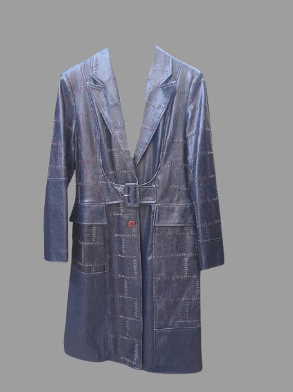 Long Leather Patchwork Coat L