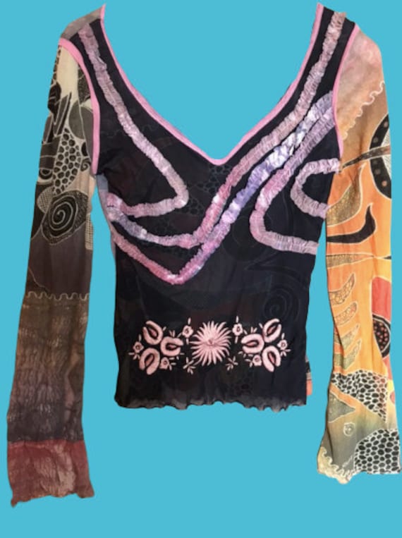 Multicolor Print Psychedelic Mesh Top S