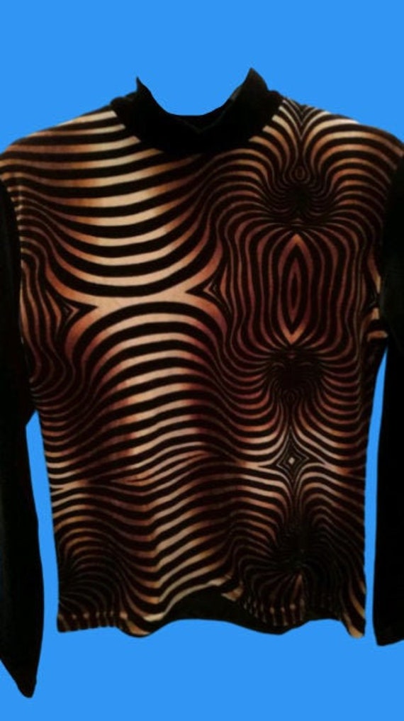 Brown and Black Psychedelic Print Velvet Turtlenec