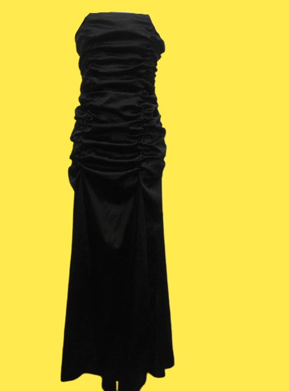 Black Satin Strapless Long Dress M