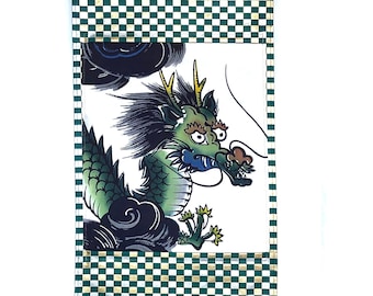 Unique handmade Japanese tapestry - kimono and obi remake - year of the dragon