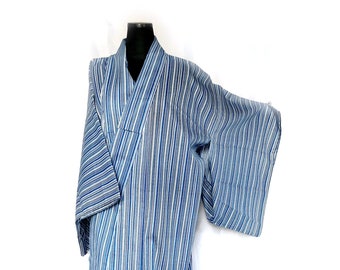 Authentic Japanese summer kimono - see through blue and white stripes