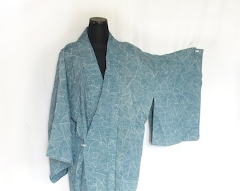 Authentic Japanese summer kimono - see through blue with geometric pattern