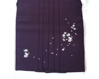 Vintage style hakama skirt - purple with embroidered sakura flowers