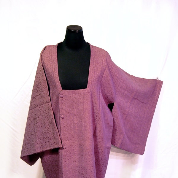 Traditional Japanese kimono coat michiyuki - dusty purple jacquard with silver thread