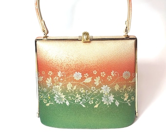Vintage kimono handbag - orange and green gradient with floral motifs